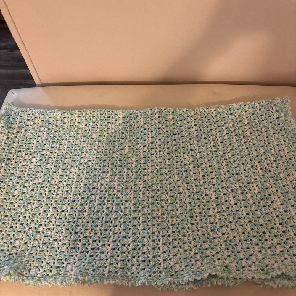 Handmade Crochet Baby Blanket- Blue and White